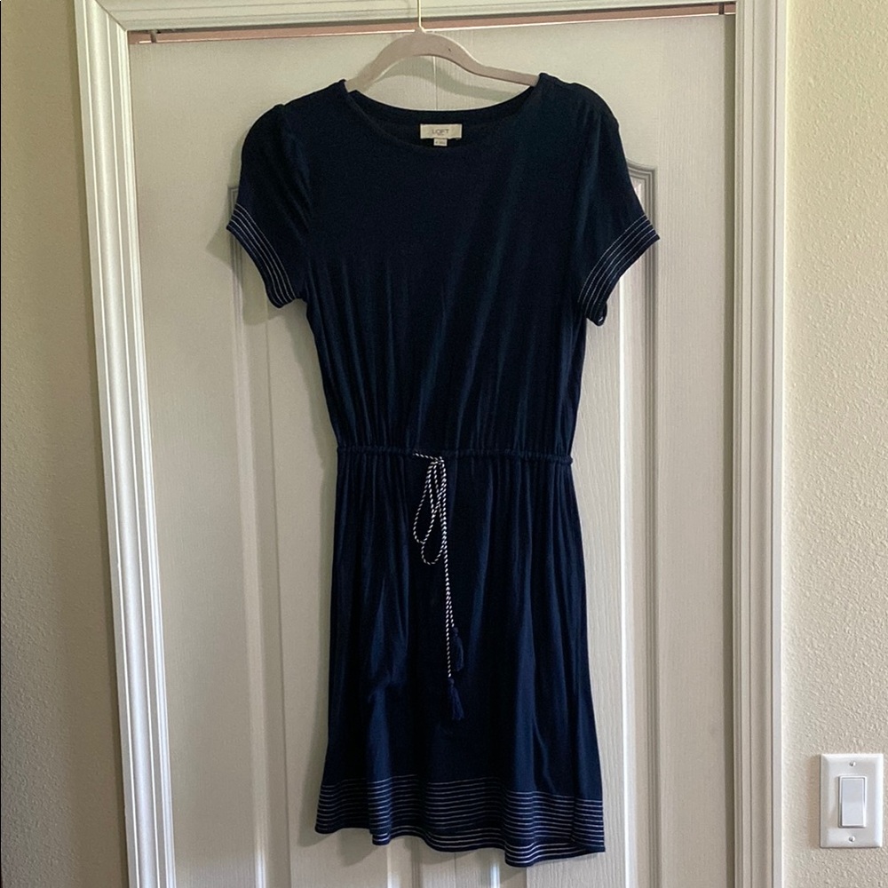 LOFT Navy Tie Front Mini Sundress